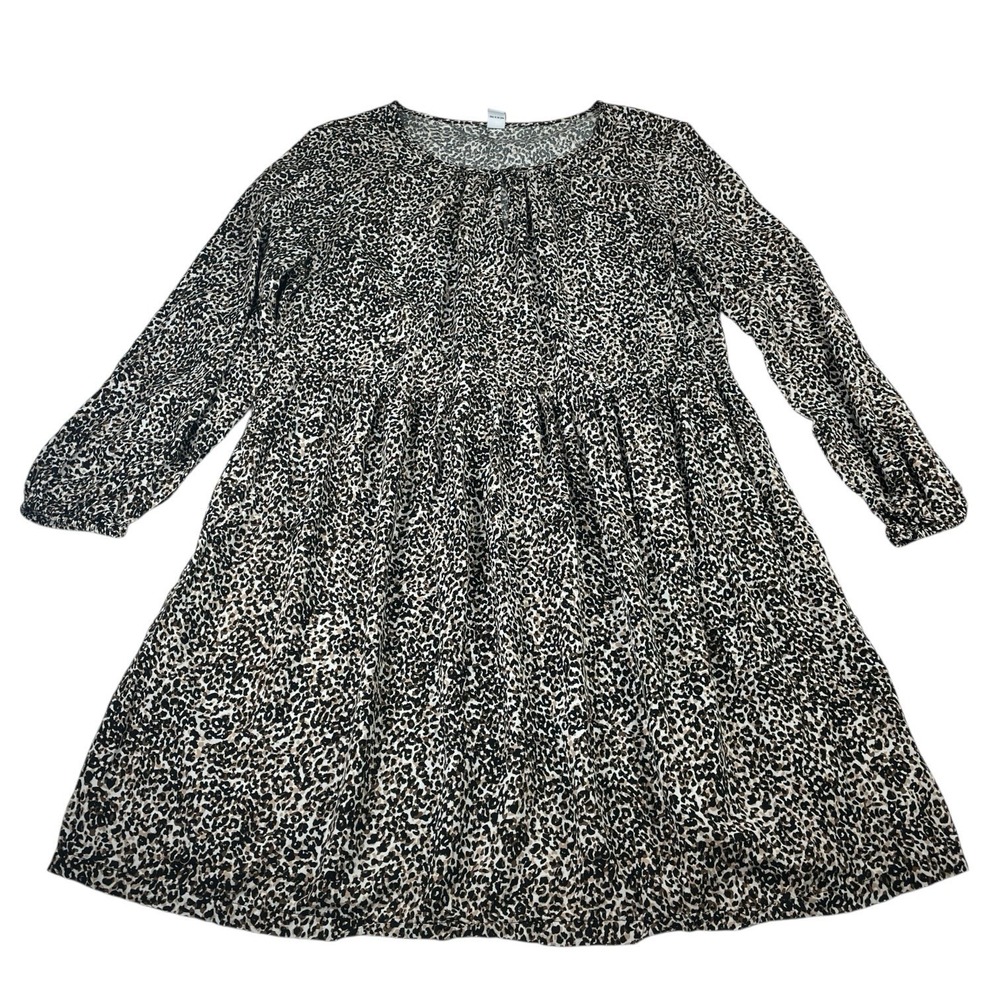 Old Navy Leopard Print Tiered Babydoll Dress Women's M
